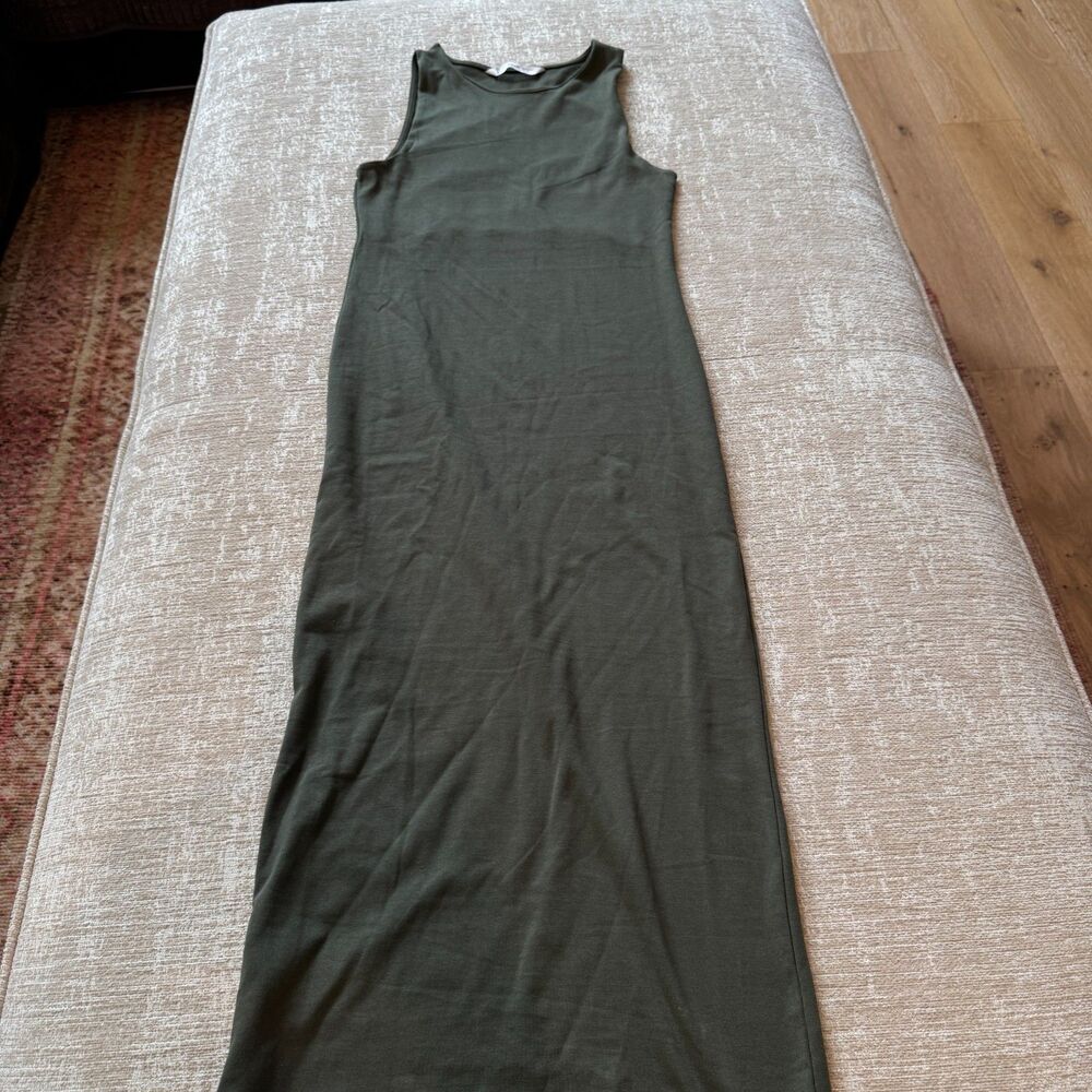 Mango Women's Knit Sculpt Midi Dress Olive Green Sz 6